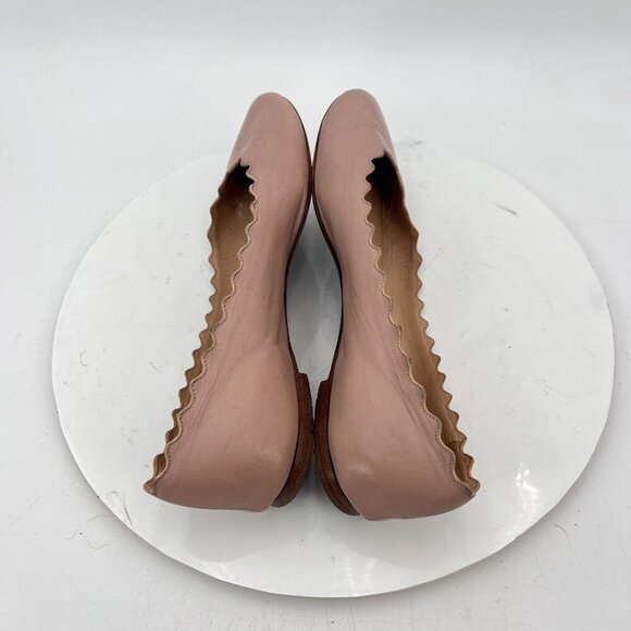 Chloe Lauren Women Size 38 US 8 Cream Leather Scalloped Ballet Flats Shoes - Picture 5 of 12